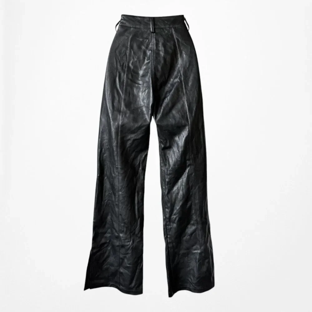 Vintage Y2K 90s Black Faux Leather High Waisted Boot Cut Pants Trousers Size S